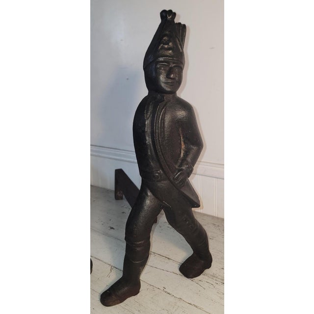 19thc Cast Iron Hessian Soldiers Andirons For Sale - Image 4 of 7