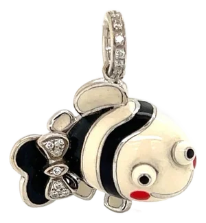Aaron Basha Diamond 18k White Gold Enamel Clown Fish Charm Pendant