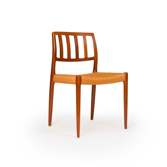 1960s j.l. Møller Danish Modern Dining Chair Set – Models 83 & 66 in Teak & Papercord For Sale - Image 5 of 11