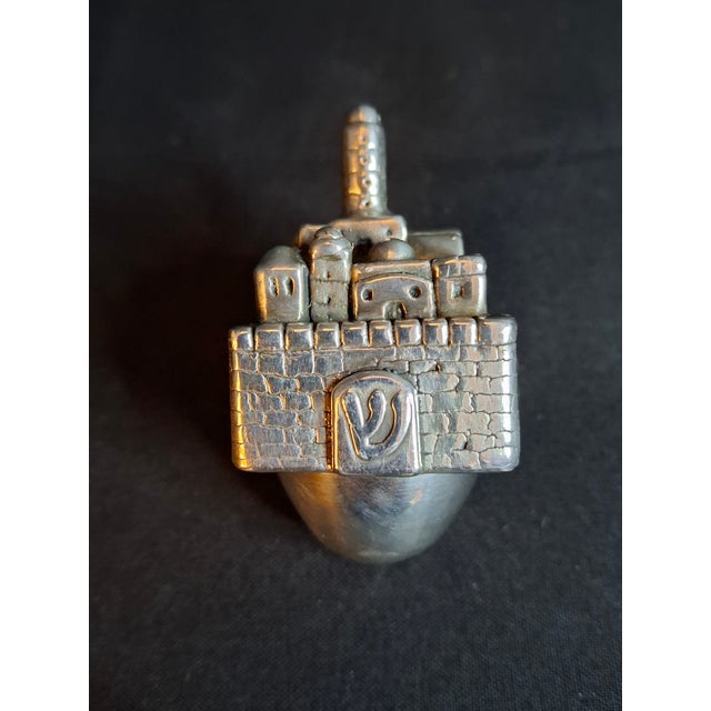 Silver Vintage Sterling Silver 925 Jerusalem Cityscape Dreidel Sevivon Judaica 40g For Sale - Image 8 of 15