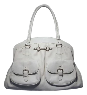 Christian Dior White Leather Shoulder Shopper Bag