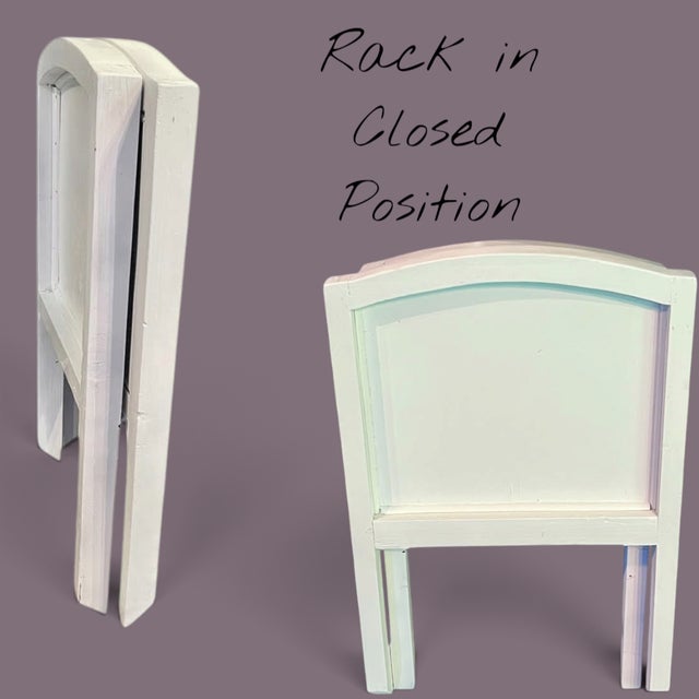 Mid 20th Century Vintage White Rattan Magazine Rack-Folding-Wood-Cane-Book Holder-Cottage Decor For Sale - Image 5 of 10