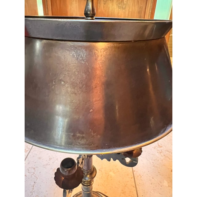 Brass Mid 20th Century Pair of Frederick Cooper Bouillotte Table Lamps – Brass With Tôle Shades, 30” Tall For Sale - Image 8 of 9