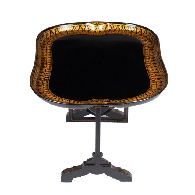 Wood Jennings & Bettridge Attributed Papier Mache Tray on Hinged Tilt Top Stand, C. 1830 For Sale - Image 7 of 13