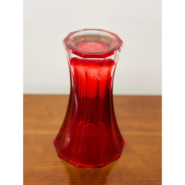 Vintage 1970’s Cranberry Fluted Glass Vase For Sale - Image 4 of 5