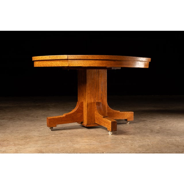Mid 20th Century Vintage Oak Mission Rolling Dining Table For Sale - Image 5 of 10