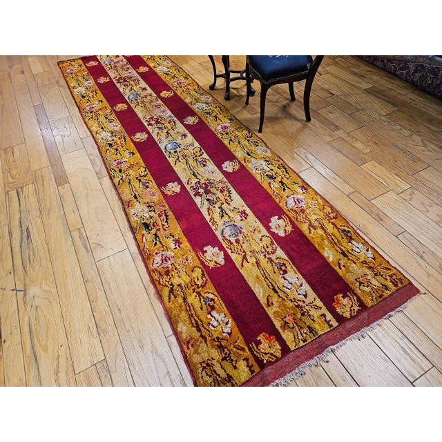Red Vintage French Aubusson Runner, Hand-Knotted Wool, Floral Design, 4' X 13' For Sale - Image 8 of 11