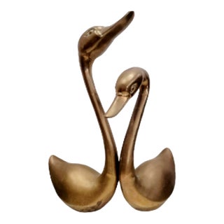 Pair of Vintage Large Brass Swan or Duck Statues For Sale