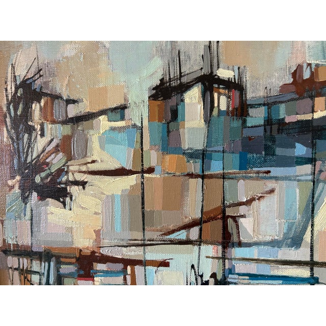 Anthony Thorn Vintage Oil Painting “Harbor Scene” 1960, Signed, Canadian Artist. For Sale - Image 4 of 5