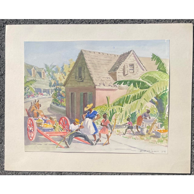 Traditional 1956 Diana Pullinger Bahamas Street Scene Watercolor For Sale - Image 3 of 3