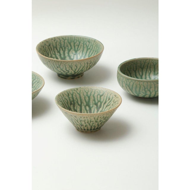 Japanese Ceramic Bowl With Kiln-Transformed Veined Patterns - Set of 4 For Sale In Los Angeles - Image 6 of 8