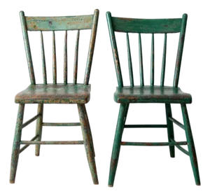 Antique Painted Farmhouse Plank Seat Chairs Pair