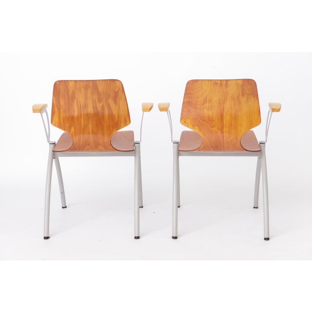 Vintage Industrial Stackable Dining Chairs with Beech Wood Armrests from Pagholz, Germany, 1970s, Set of 4 For Sale - Image 6 of 11