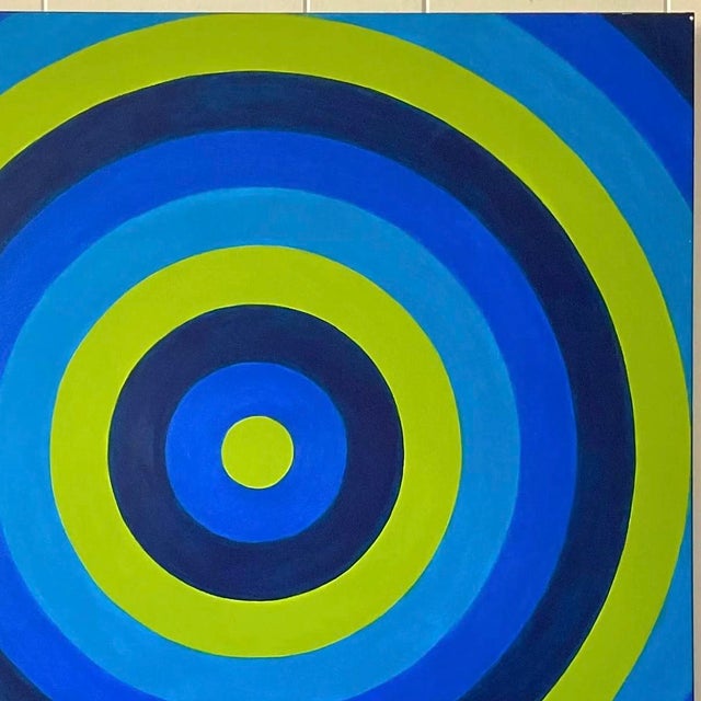 Vintage Signed Op Art Concentric Circles Oil Painting For Sale - Image 11 of 13