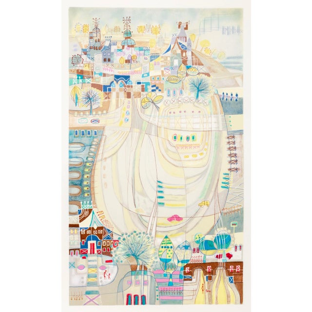 Heshi Yu, "The Town", Folk Art Landscape Print For Sale - Image 4 of 4