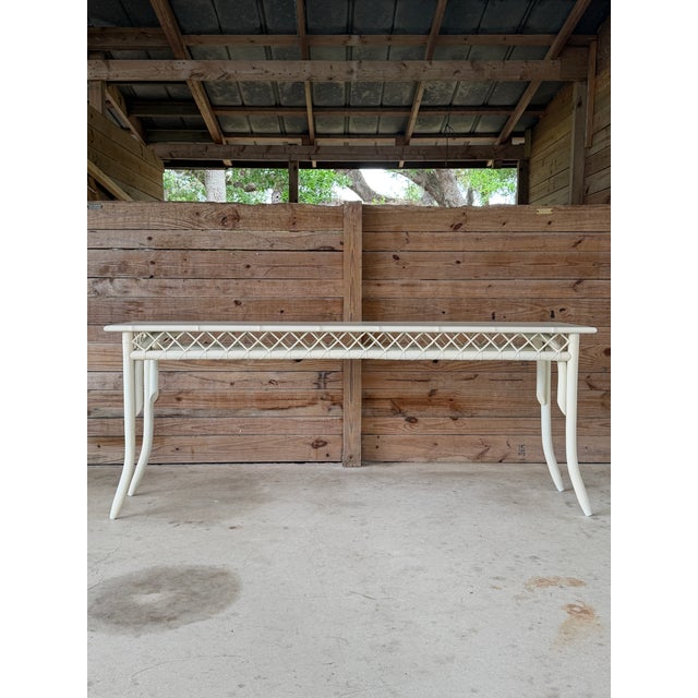 Ficks Reed Monumental Vintage Coastal Boho Rattan Console Table With Lattice Detail For Sale - Image 4 of 12