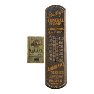 Vintage Bailey's Funeral Home Thermometer and Sponsored Phonebook For Sale