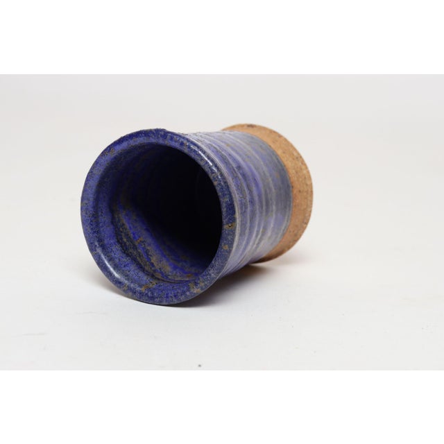 Vintage Studio Pottery Indigo "Thyme" Herb Cylindrical Vessel by Deanna Nichols For Sale - Image 4 of 16