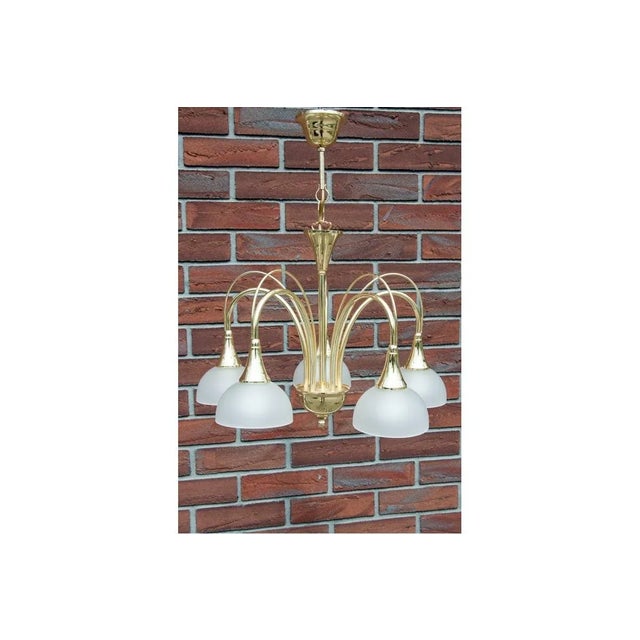 Gold Brass and Glass Chandelier, Poland, 1980s For Sale - Image 8 of 8