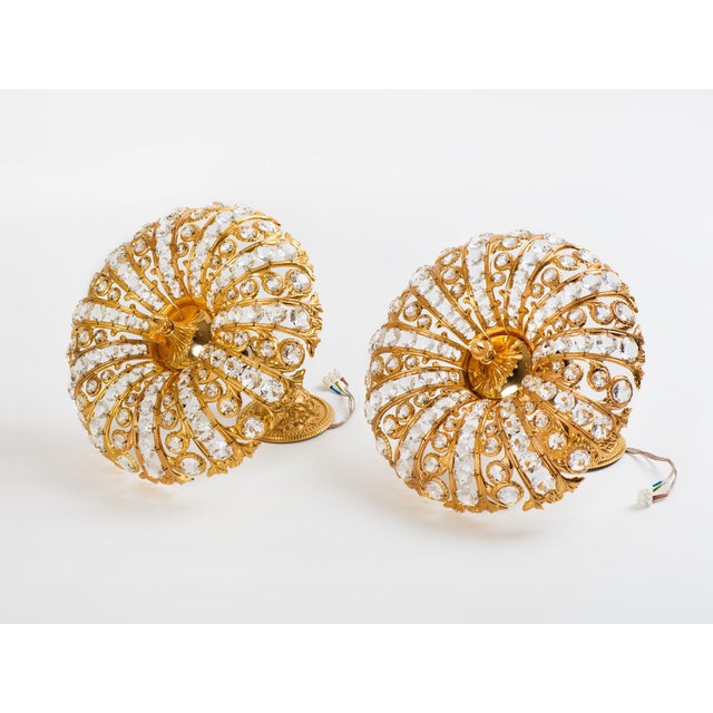 Gold 1960s Gilt Brass & Faceted Crystal Pendant Lamp For Sale - Image 8 of 10