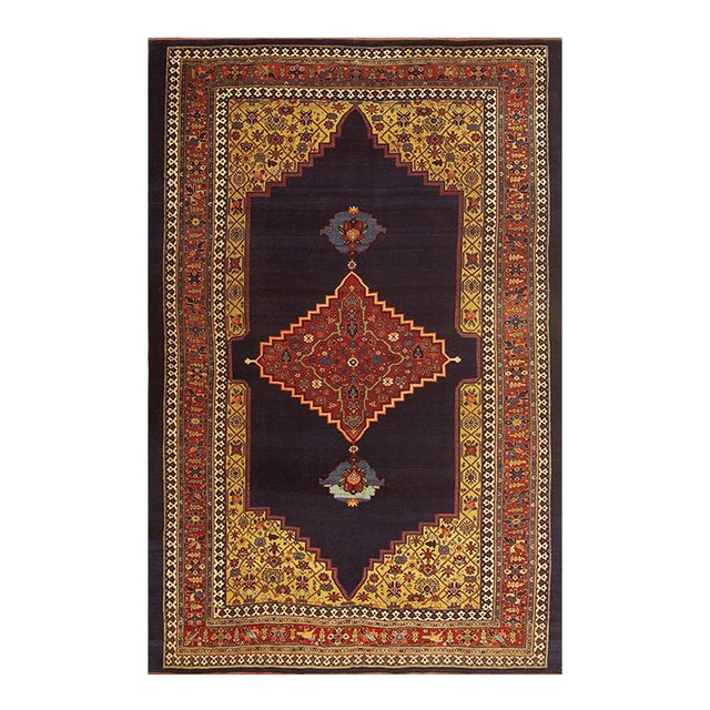 1880s Classic Navy Bold Medallion Antique Persian Bijar Handknotted Wool Rug For Sale