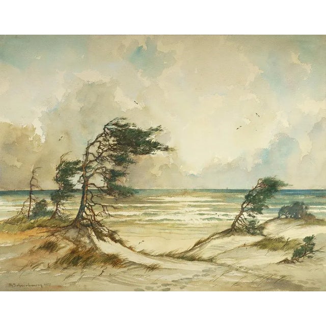 Theodor Scheerbaum, Wind Dodgers at the Baltic Sea, 1955, Work on Paper For Sale - Image 4 of 6