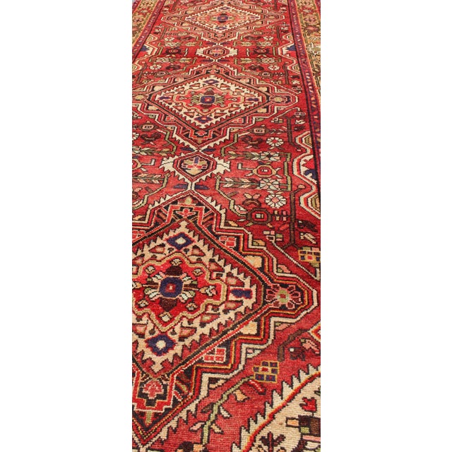 Islamic Antique Persian Malayer Runner With Medallion Design in Red & Khaki For Sale - Image 3 of 8