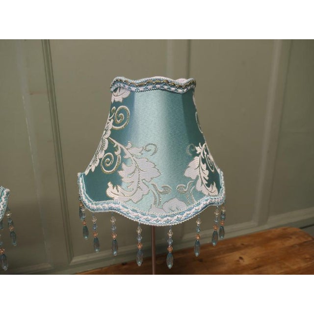 Chrome Bedside Lamps with Beaded Embroidered Shades, 1980, Set of 2 For Sale - Image 6 of 8