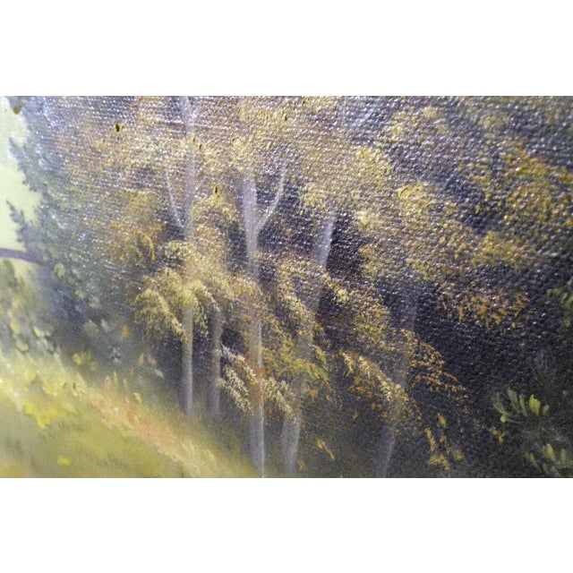 Signed B. Feucht Alpine Mountain Cabin Landscape Painting, Wood Frame For Sale In Kansas City - Image 6 of 6