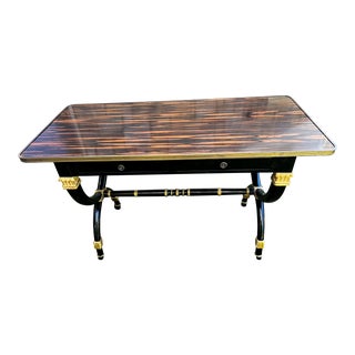 Late 20th Century Regency Style Black and Gold Japanned Laquer Writing Table For Sale