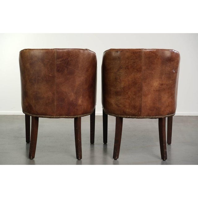 English Cognac Cowhide Leather Occasional Chairs, Set of 2 For Sale - Image 12 of 14