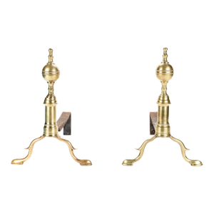 18th Century Ribbed Cannonball Brass Andirons—A Pair