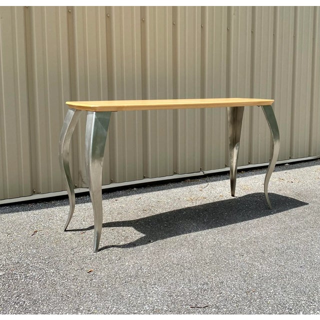 Modern Late 20th Century Modern Squiggle Leg Console Sofa Table With Wooden Top For Sale - Image 3 of 13