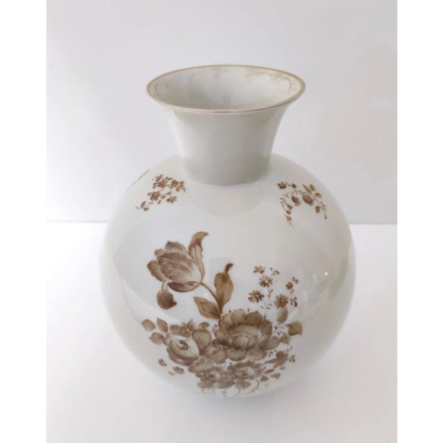 Rosenthal Ivory Ceramic Vase with Brown Floral Details from Rosenthal, Italy, 1943 For Sale - Image 4 of 17