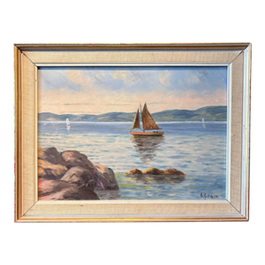 Vintage Seascape Oil Painting on Board in Original Frame