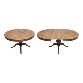 French Provincial Marquetry Inlaid Mixed Fruitwood Carved Pedestal Breakfast / Dining Table For Sale