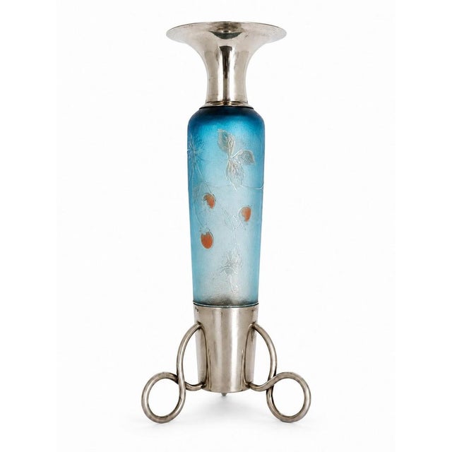 1900 - 1909 Art Nouveau Blue Cameo Glass and Silver Vase from Daum Nancy, 1900s For Sale - Image 5 of 5