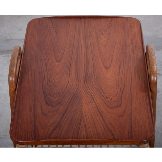 Wood Danish Teak Serving Trolley with Woven Shelf, 1960s For Sale - Image 7 of 9