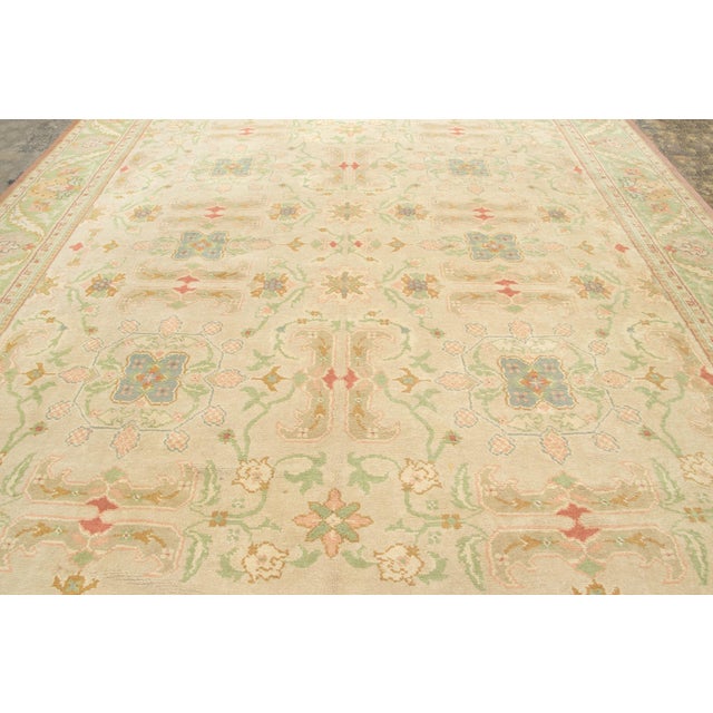 Oversized Vintage Oushak Rug in Beige & Green Floral Design - Rug & Kilim For Sale In New York - Image 6 of 7
