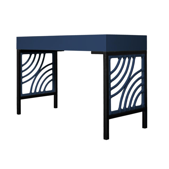 Swirl Writing Desk - Navy For Sale In West Palm - Image 6 of 9