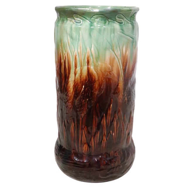 Antique Majolica Umbrella Cane Stand Possibly Weller or Roseville For Sale - Image 12 of 15