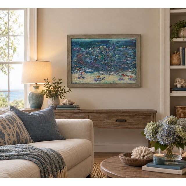 “Beach People”, Original Oil Painting, Framed Coastal Art, by Van Ness 27”x5”x21.25” framed overall size. Choose from a...