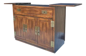 Vintage Modern Campaign Bar Cabinet Credenza in Henredon Style