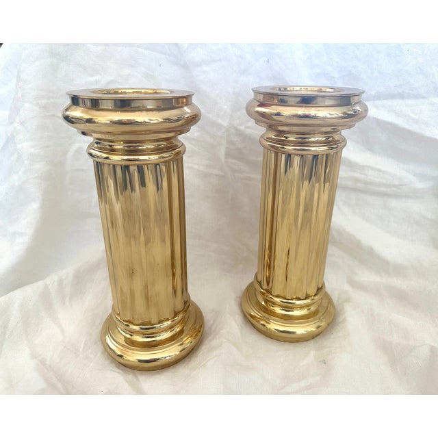 Mid 20th Century Brass Roman Doric Column Candle Holders-A Pair For Sale - Image 5 of 7