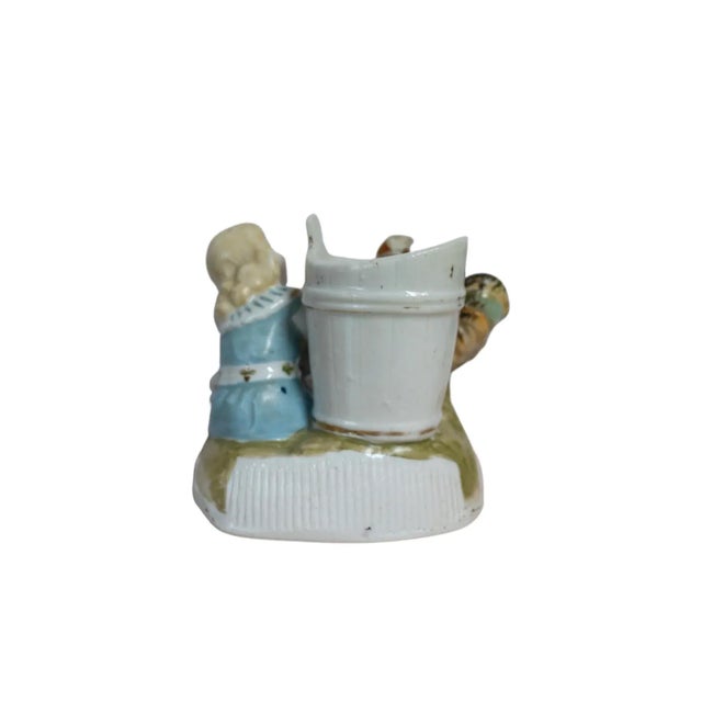 Traditional Late 19th Century Girl Feeding Chicken Porcelain Match Striker / Holder For Sale - Image 3 of 8