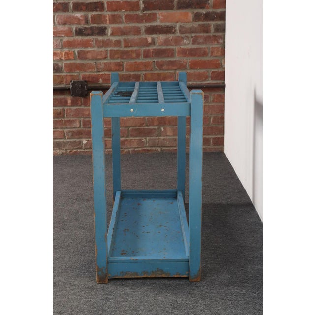 Early 20th Century Primitive American Robin's Egg Blue Painted Wood Umbrella or Cane Stand For Sale - Image 5 of 17
