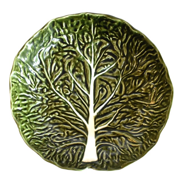 Portuguese Majolica Cabbageware Leaf Serving Bowl For Sale