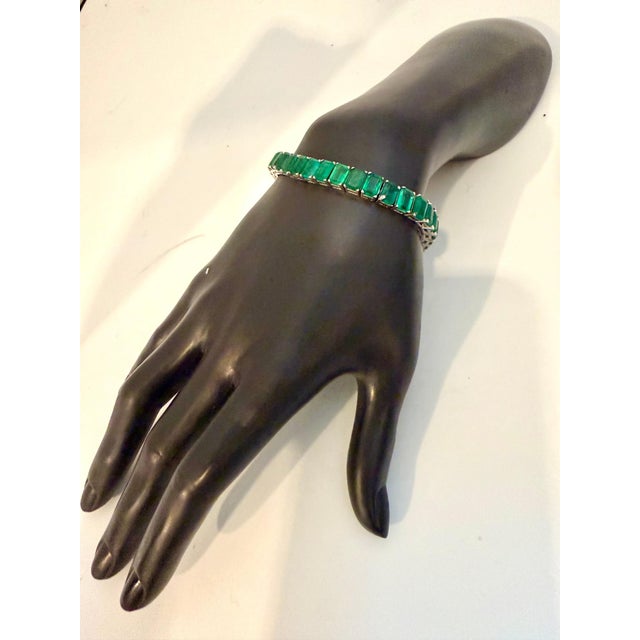 40 Ct Natural Emerald Cut Emerald Cocktail Tennis Bracelet 14 Kt White Gold 7.5" For Sale - Image 4 of 18