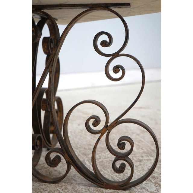 Metal Pietra Dura Style Iron Base Marble Top Table For Sale - Image 7 of 12