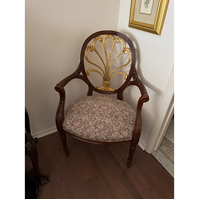 Mid 20th Century Pair Hickory Chair Anthenion Accent Arm Chairs Gold Gilt Floral Upholstered For Sale - Image 12 of 12